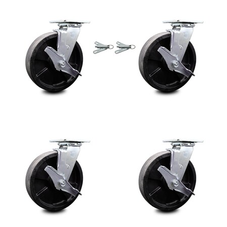 Service Caster 8 Inch Glass Filled Nylon Caster Set with Ball Bearings 4 Brake 2 Swivel Lock SCC-30CS820-GFNB-TLB-BSL-2-TLB-2